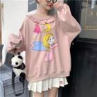 Cartoon Graphic Sweatshirt Pink - One Size