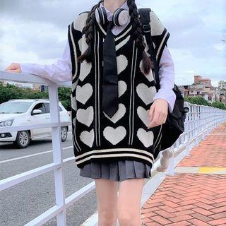 Heart Pattern V-neck Sweater Vest