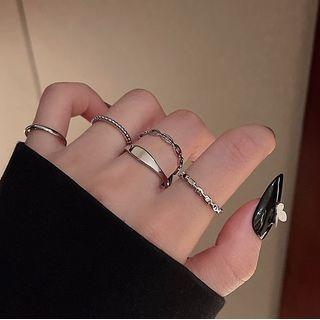 Set Of 5: Alloy Ring (various Designs) Silver - One Size