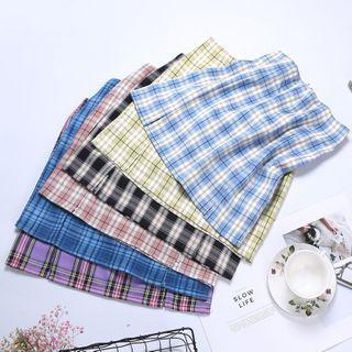 Inset Shorts Plaid High-waist A-line Skirt