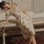 Floral Print Sweetheart Neckline Short-sleeve A-line Dress