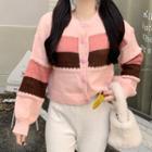Color Block Cropped Cardigan Pink - One Size