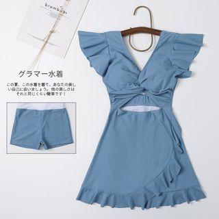 Twisted Ruffle Hem Swim Dress