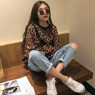 Leopard Crewneck Long-sleeve Pullover