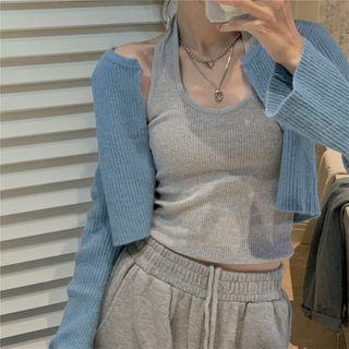Halter-neck Tank Top / Cropped Cardigan