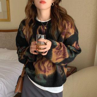 Long-sleeve Color Block Sweater Black - One Size