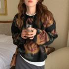 Long-sleeve Color Block Sweater Black - One Size