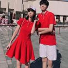 Couple-matching Short-sleeve Mini A-line Polo Dress / Shorts