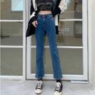 High-waist Slit Denim Jeans