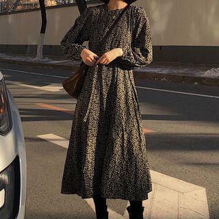 Long-sleeve Floral Print Midi A-line Dress 11189 - As Shown In Figure - One Size