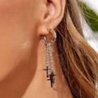 Cross Alloy Fringed Earring 1 Pair - Black Cross - Silver - One Size