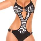 Patterned Open Back Swimsuit