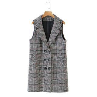 Sleeveless Double-breasted Plaid Vest