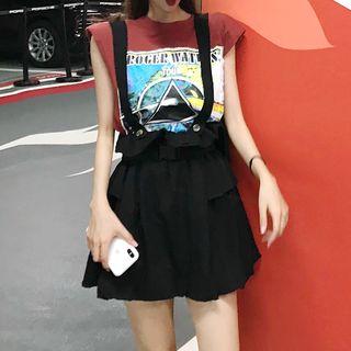 Printed Cap Sleeve T-shirt / Suspender Skirt