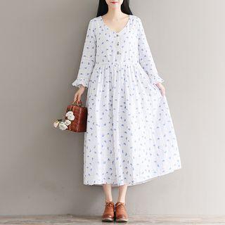 Printed Long-sleeve A-line Maxi Dress