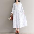 Printed Long-sleeve A-line Maxi Dress