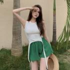 Tie-hem Cutout Crop Tank Top / High-waist Wide-leg Shorts