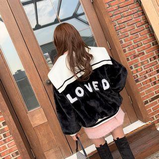 Loved Sailor-collar Faux-fur Jacket Black - One Size