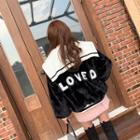 Loved Sailor-collar Faux-fur Jacket Black - One Size
