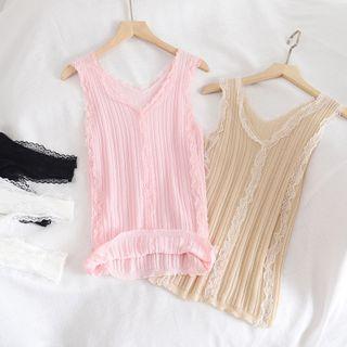 Lace Trim V-neck Knit Tank Top