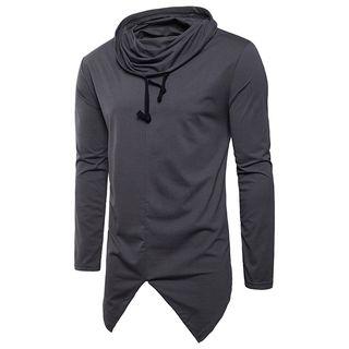 Asymmetric Hem Drawstring Long-sleeve T-shirt