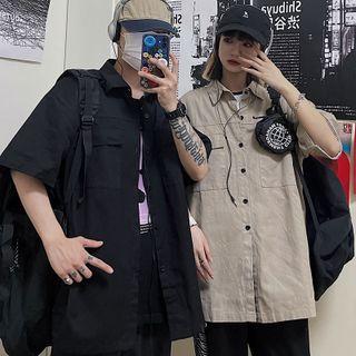 Short-sleeve Plain Shirt Jacket