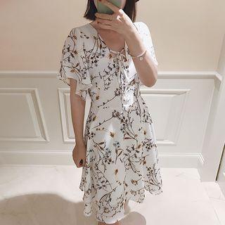 Floral Print Flutter-sleeve A-line Dress