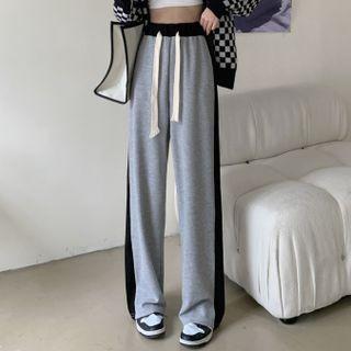 Drawstring Two-tone Wide-leg Pants