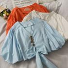 Ribbon-accent V-neck Crop Top
