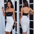 Strapless Two-tone Rhinestone Sheath Dress