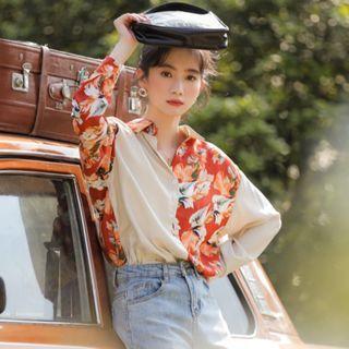 Floral Panel Shirt As Shown In Figure - One Size