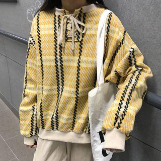 Plaid Lace Up Sweatshirt
