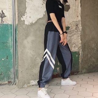 Contrast-trim Color Block Sweatpants As Shown In Figure - One Size
