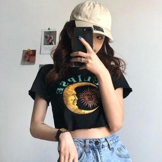 Short-sleeve Crescent & Sun Print T-shirt