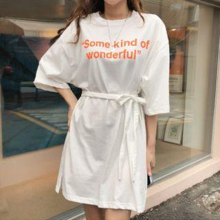Letter Print T-shirt Dress With Sash