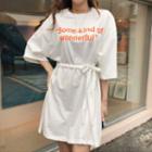 Letter Print T-shirt Dress With Sash