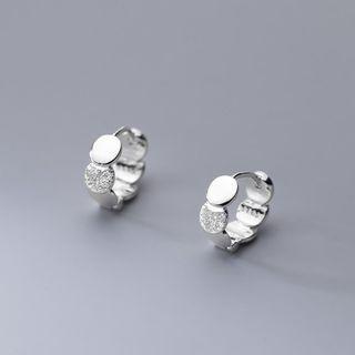 Matte Disc Sterling Silver Hoop Earring 1 Pair - S925 Silver - Silver - One Size