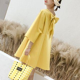 3/4-sleeve Tie-back A-line Mini Dress Yellow - One Size