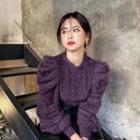 Fringed Trim Lantern-sleeve Blouse As Shown In Figure - One Size