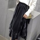 Plain Velvet Midi Skirt
