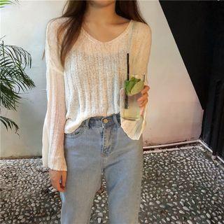 V-neck Bell Sleeve Knitted Top