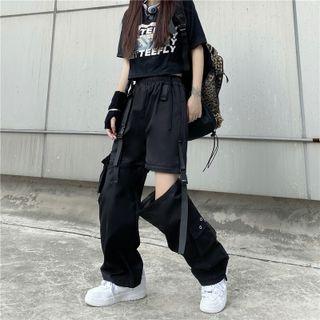 Elastic-waist Detachable Zipped Buckled Cargo Pants