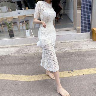 Set: Short-sleeve Midi Mermaid Dress + Slipdress