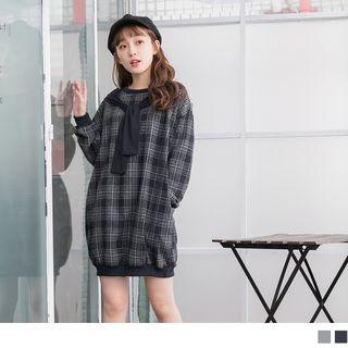 Contrast Tie Plaid Dress