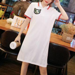 Cat Applique Short-sleeve Polo Dress