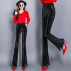 High-waist Split Hem Velvet Bell-bottom Pants