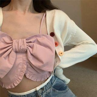 Bow Accent Cropped Camisole / Cardigan