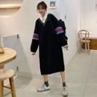 V-neck Color Panel Knit Long Dress