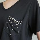 V-neck Beaded Pocket T-shirt