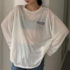 Printed Long-sleeve Sheer Top White - One Size